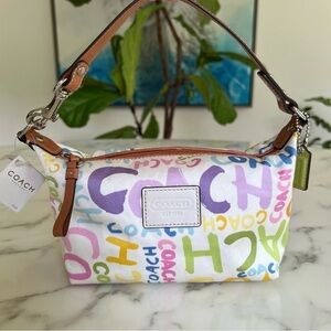 NWT Coach Y2K Rainbow Graffiti Signature Beach Top Handle Canvas Leather Bag